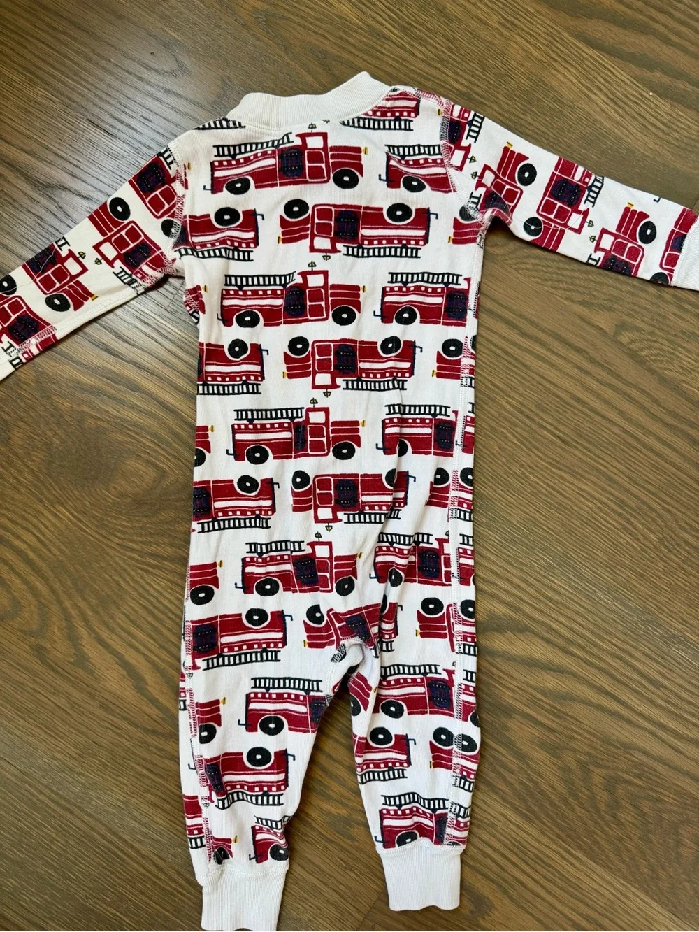 Hanna Andersson One-Piece Footie with Red Fire Truck Print